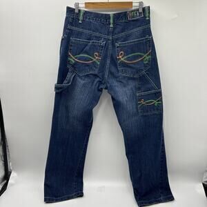 Bklyn 70 Xpress Size 32x32 Men's Jeans Straight Med Wash Fade Embroidered Y2K